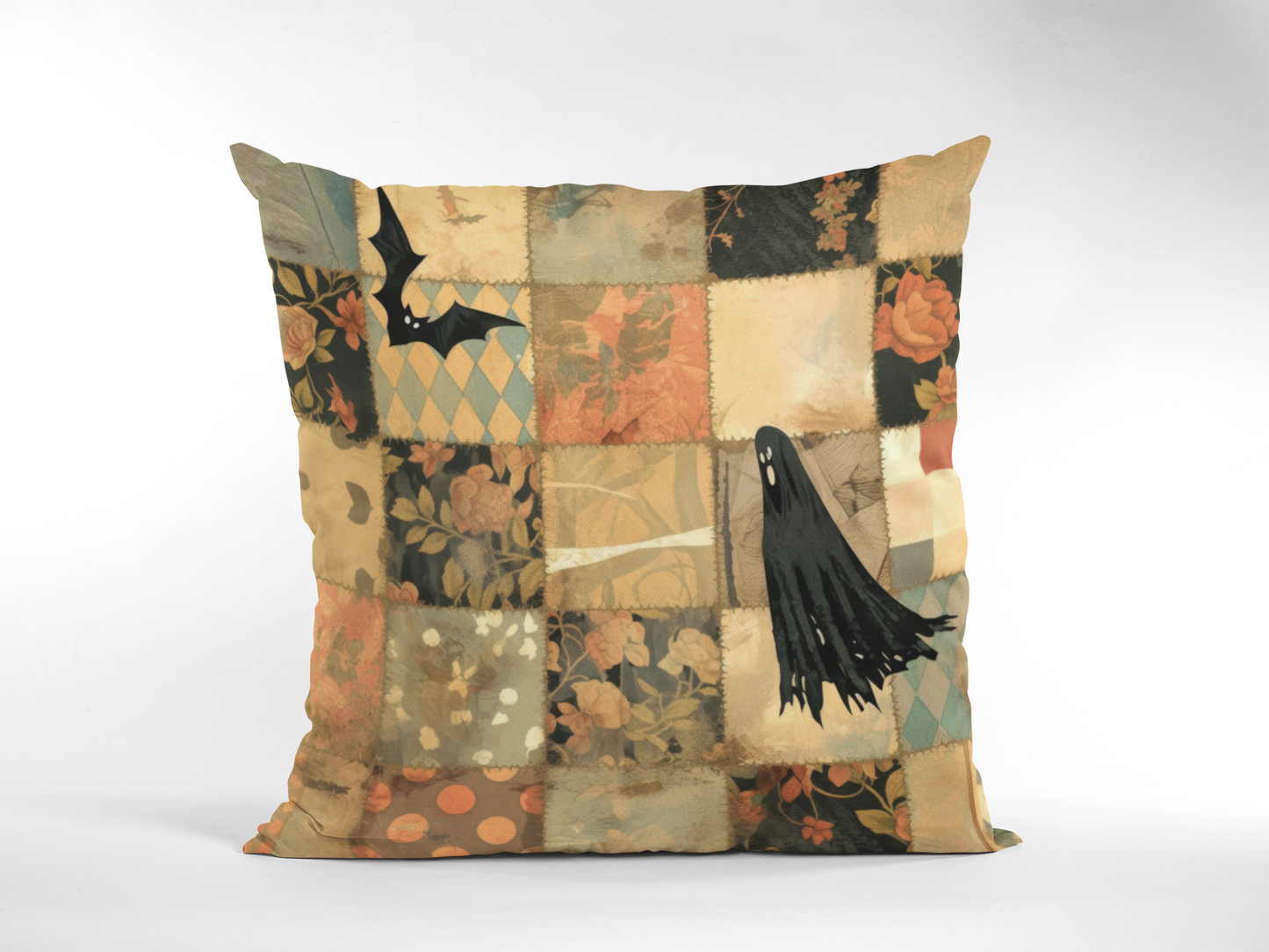 Halloween Patchwork Vintage Ghosts 16"x16" Pillowcases -Set of 2