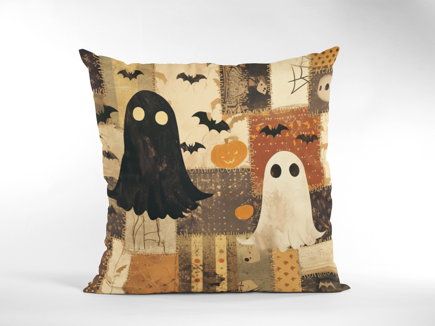 Halloween Patchwork Vintage Ghosts 16"x16" Pillowcases -Set of 2