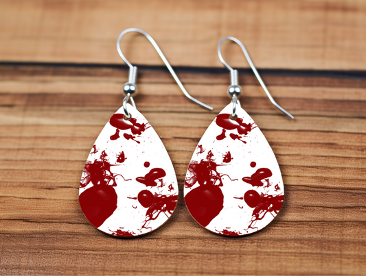 Teardrop Blood Splatter Halloween Earrings