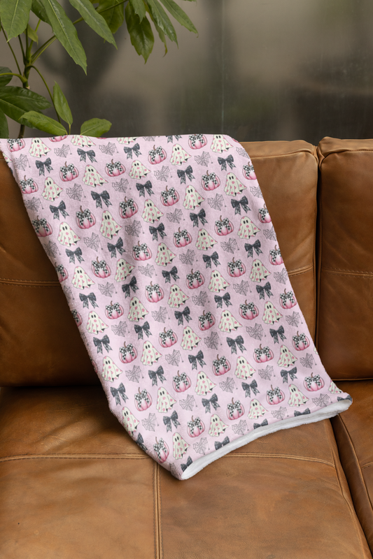 Pink Ghost and Bow 50"x60" Throw Blanket